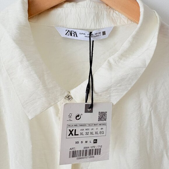 Zara Rhinestone Button Tiered Mini Dress Oyster White NWT Size XL - Picture 4 of 5